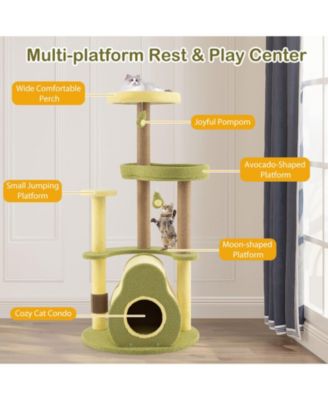 Avocado Cat Tree Multi-level Cat Tower w/ Private Condo Cat Self-grooming Brush