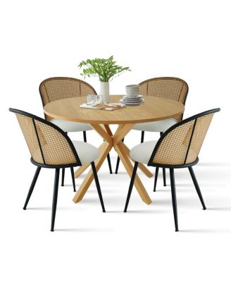 Round Table And 4 Rattan-Inspired Chairs Dining Table Set
