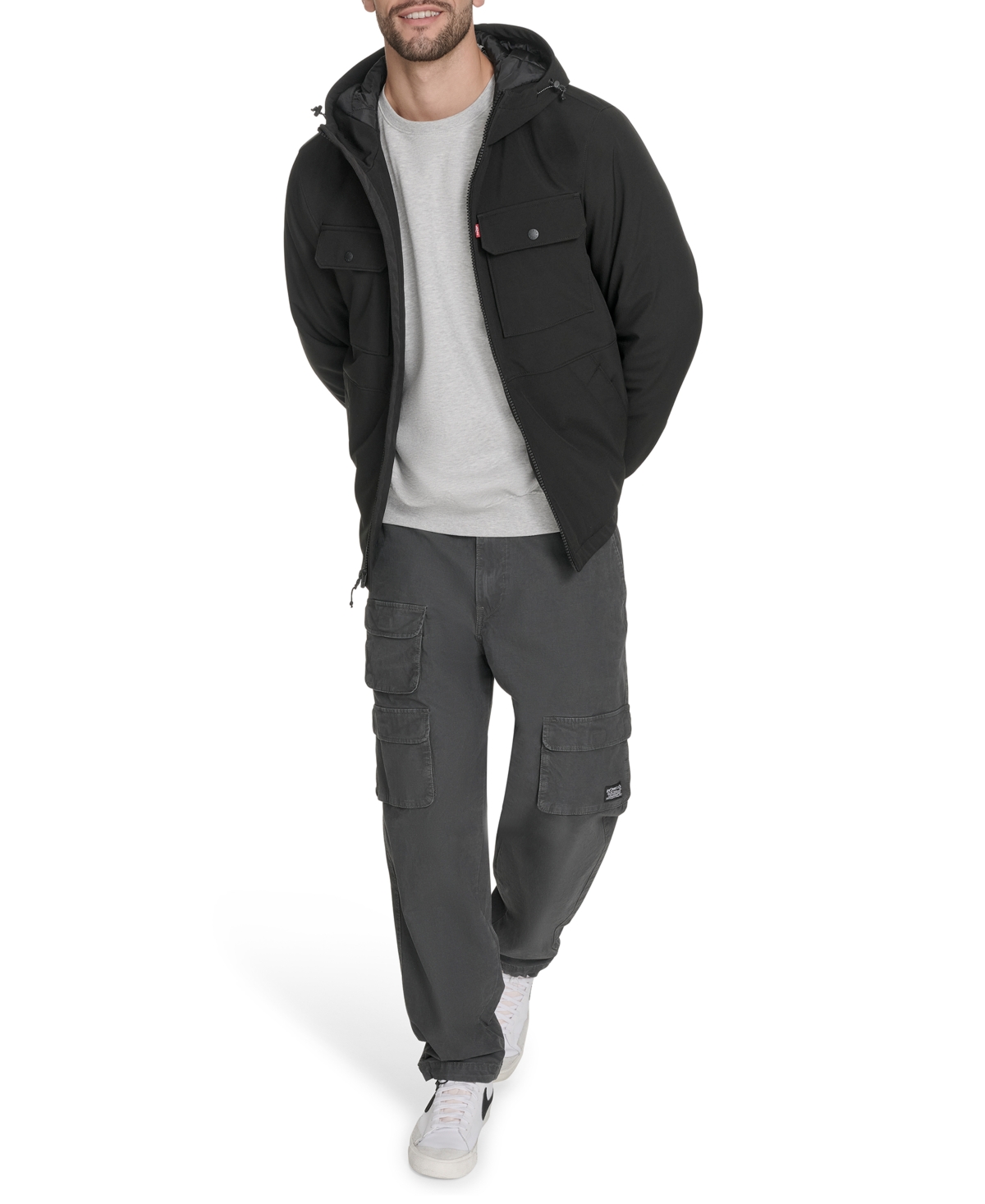 Levi's Men's Rib Stop Softshell With Hood Jacket In Black