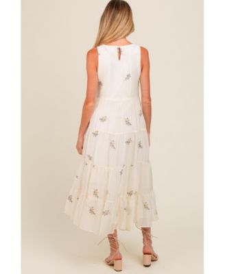 Maternity Lavender Ditsy Floral Embroidered V Neck Tiered Dress