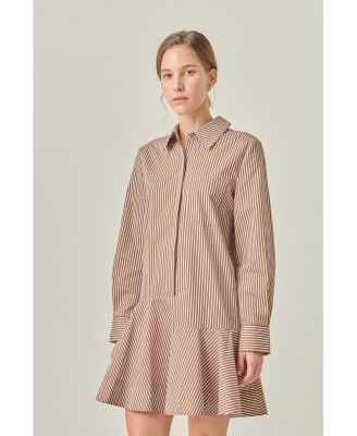 Women's Stripe Collar Flared Skirt Dress