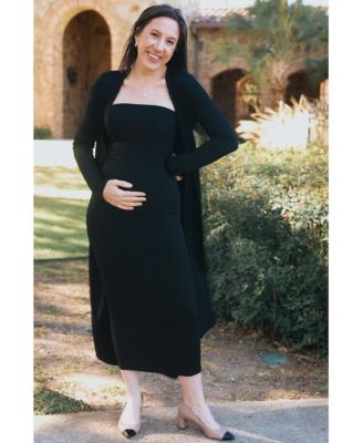 Pink Ribbed Sleeveless Dress Cardigan Maternity Set