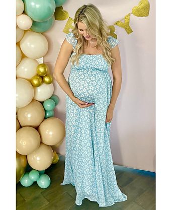 baby blue long sleeve maxi dress Light Blue Chiffon Long Sleeve Maternity Maxi Dress PinkBlush