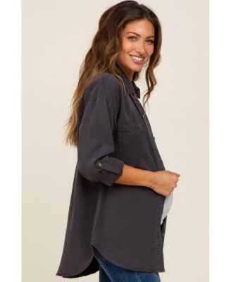Charcoal Button Down Maternity Top