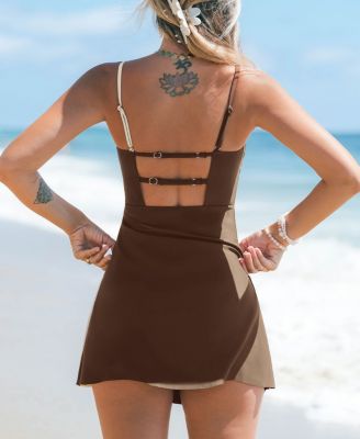 Women's Chic Strappy Color Block Swimdress