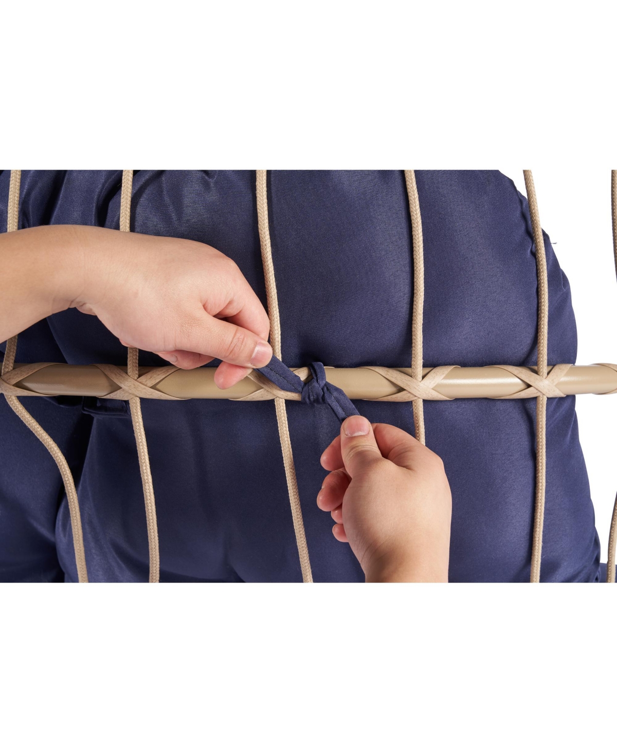 Flynama 55 Inch Outdoor Rattan Egg Swing Chair with Stand and Beige Cushion