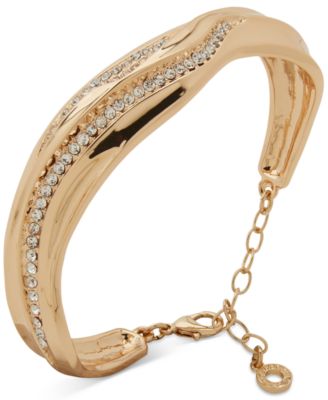 Anne Klein - Boxed Gold Tone Wavy Crystal Cuff Bracelet