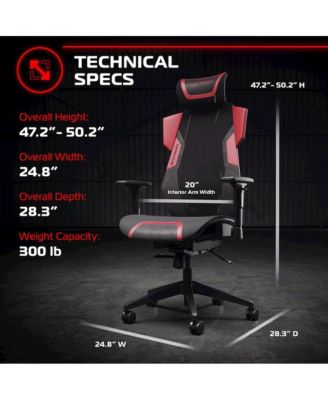 Gaming Chair With Lumbar Support, With Wheels for Computer/Desk/Office - Red