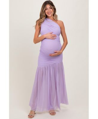 Maternity Ruched Mesh One Shoulder Maxi Dress
