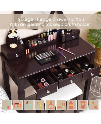 10 Dimmable Lights Vanity Table Set with Lighted Mirror and Cushioned Stool