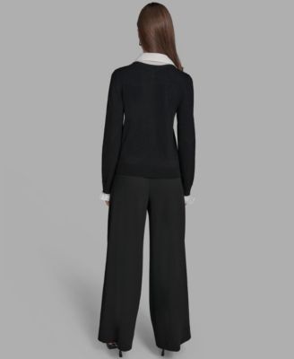 Women's Long Sleeve with Embroidered Bib Sweater