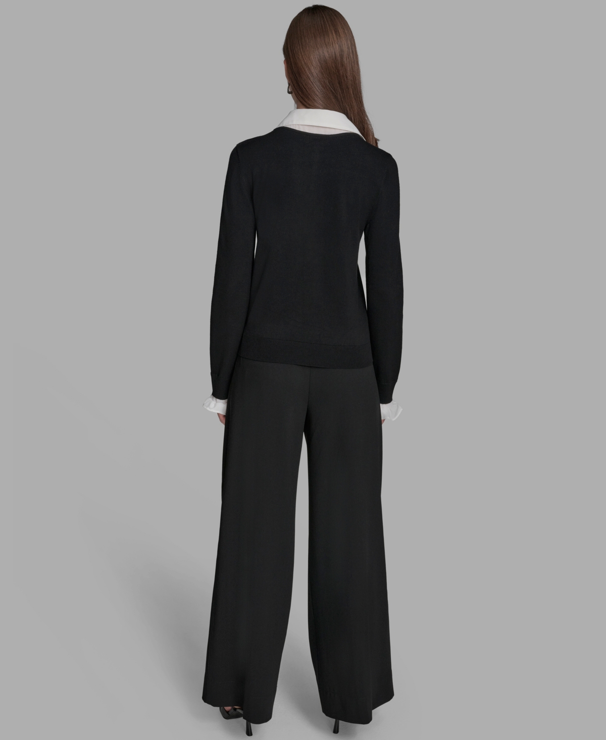 Bcbg Women's Long Sleeve With Embroidered Bib Sweater In Black