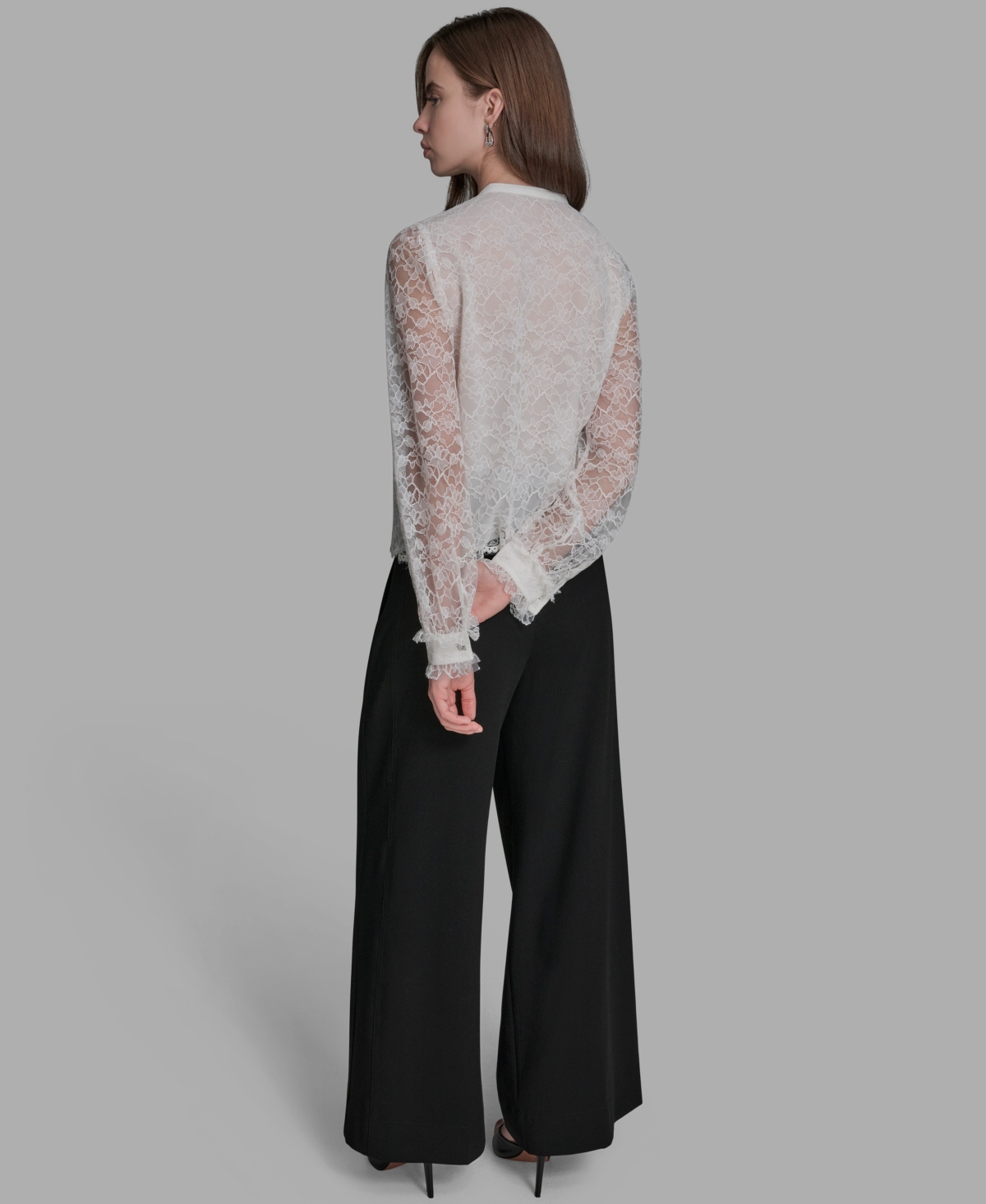 Bcbg Women's Long Sleeve Lace With Rhinestone Top In White