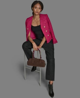 Women's V-Neck Fringe Sequin Tween Jacket