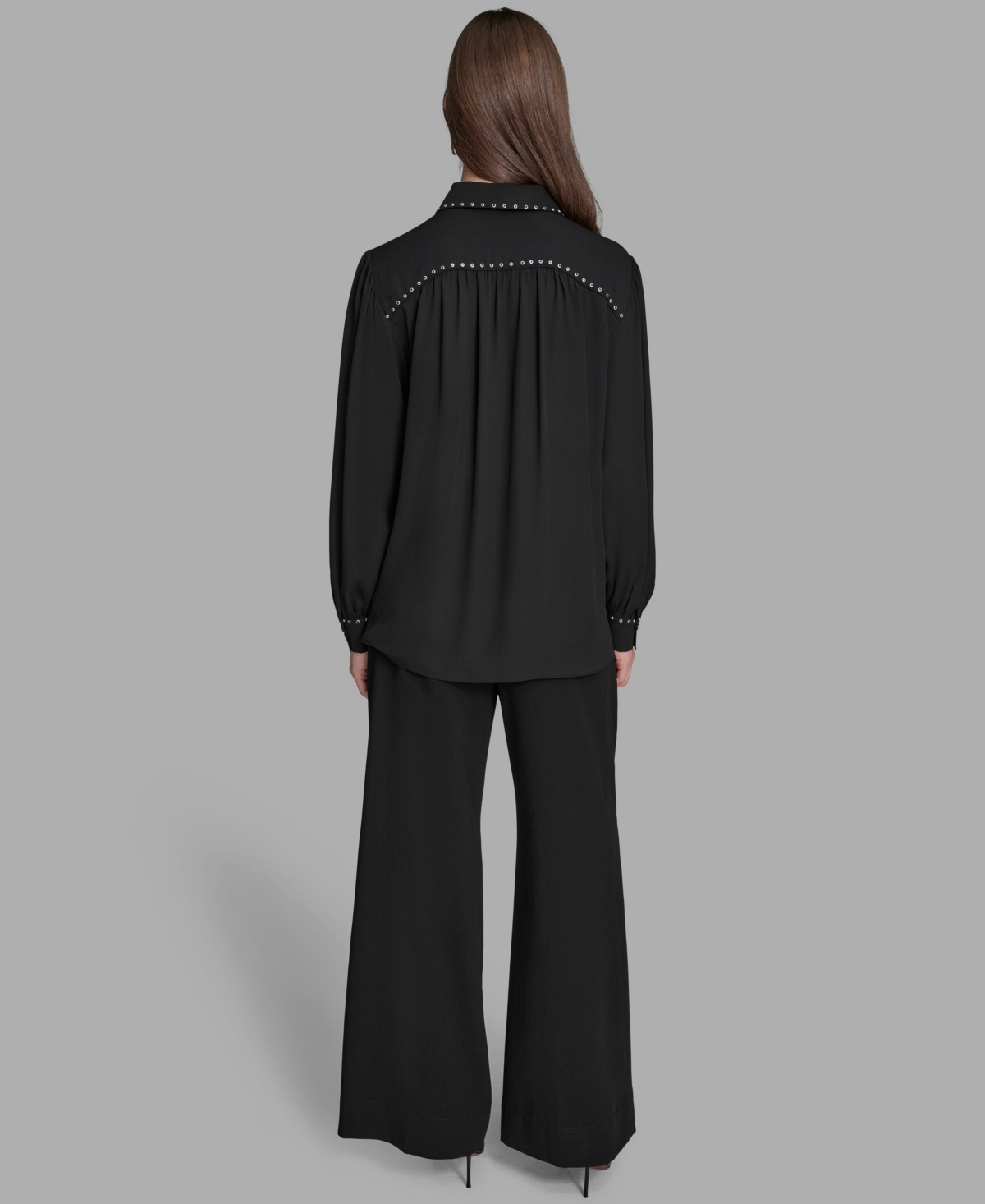 Bcbg Women's Long Sleeve Embellish Trim Top In Black
