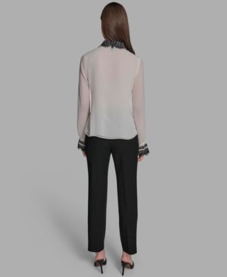 Women's Long Sleeve Contrast Lace Top