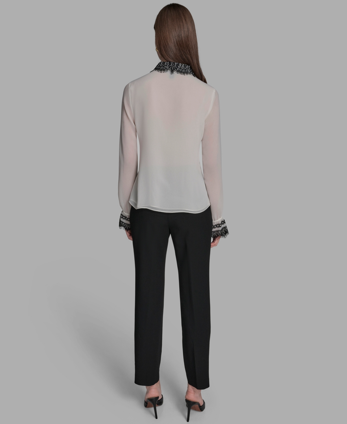Bcbg Women's Long Sleeve Contrast Lace Top