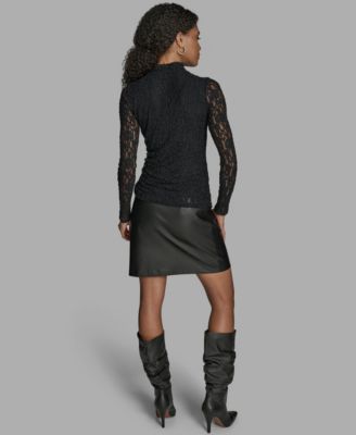 Women's Lace Mock Neck Long Sleeve Top