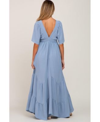 Maternity Light Blue Deep V-Neck Maxi Dress