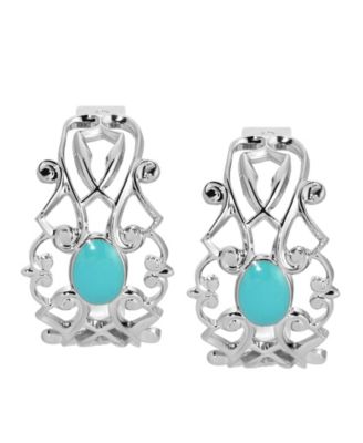 Silver Tone Filigree Enamel Hoop Earring