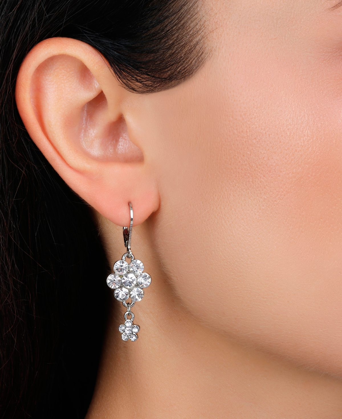 2028 Silver Tone Crystal Flower Earrings In White