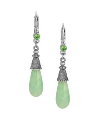 Silver Tone Aventurine Teardrop Earrings