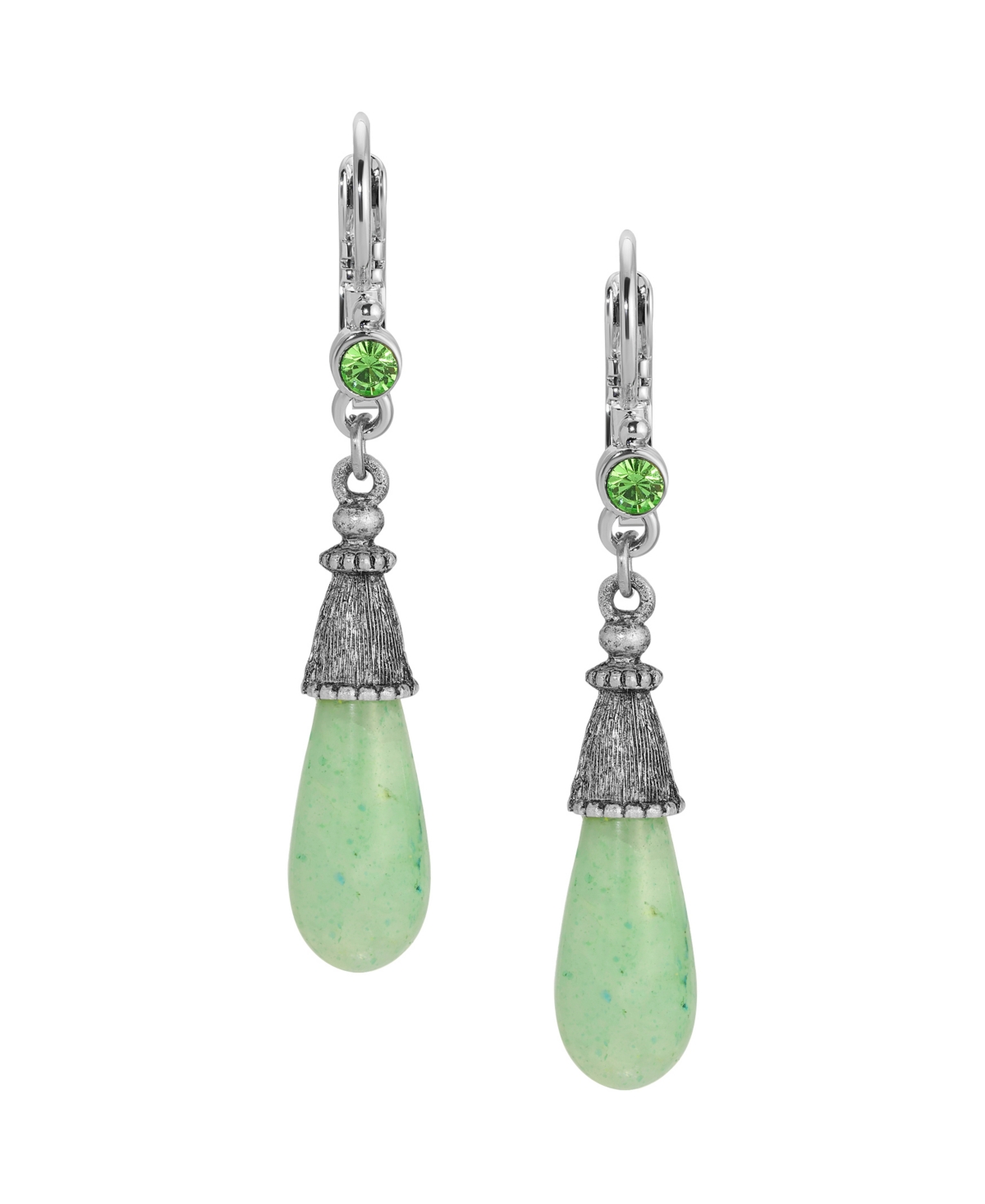 2028 Silver Tone Aventurine Teardrop Earrings In Green