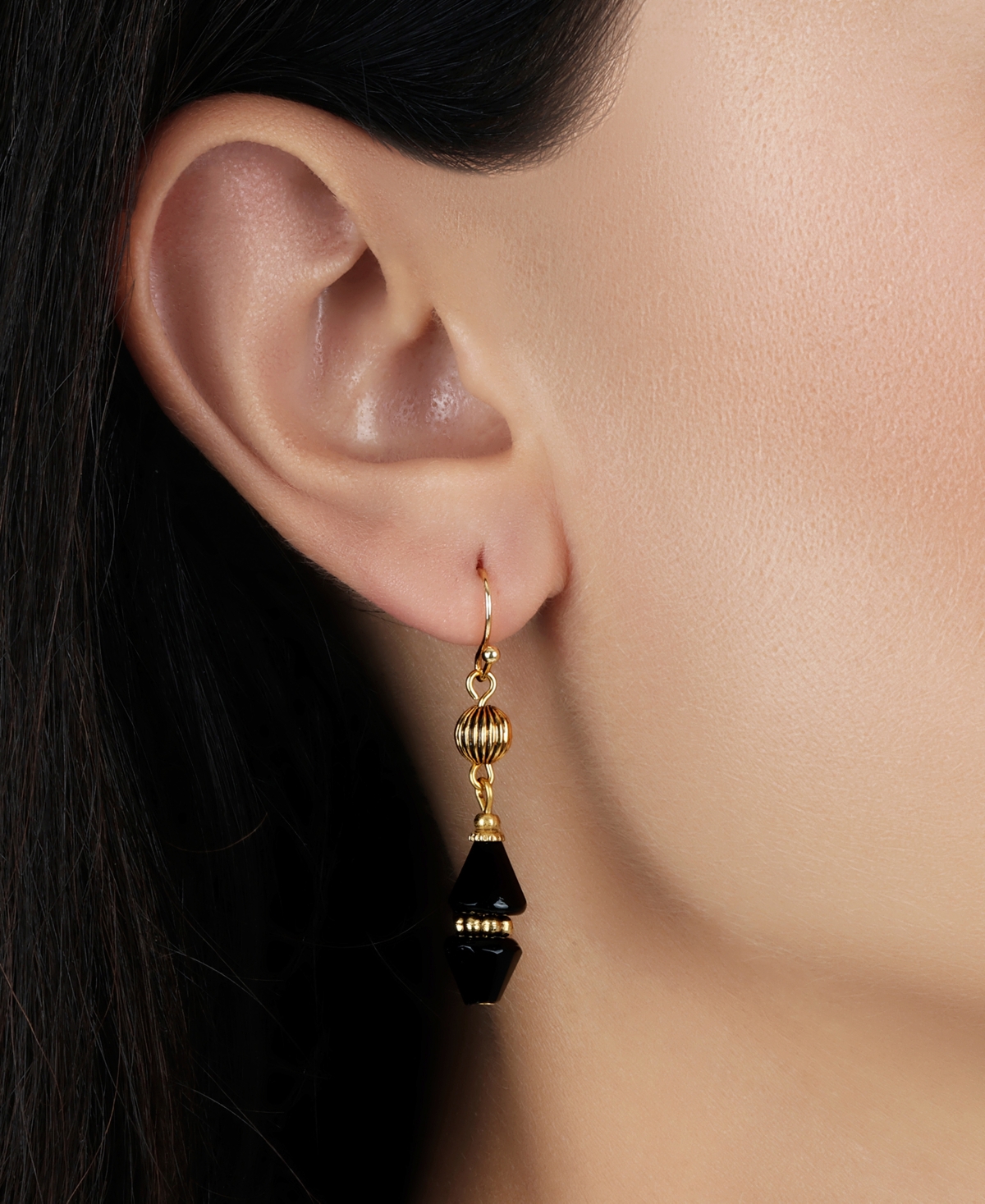 2028 Gold Tone Bead Drop Wire Earrings In Black