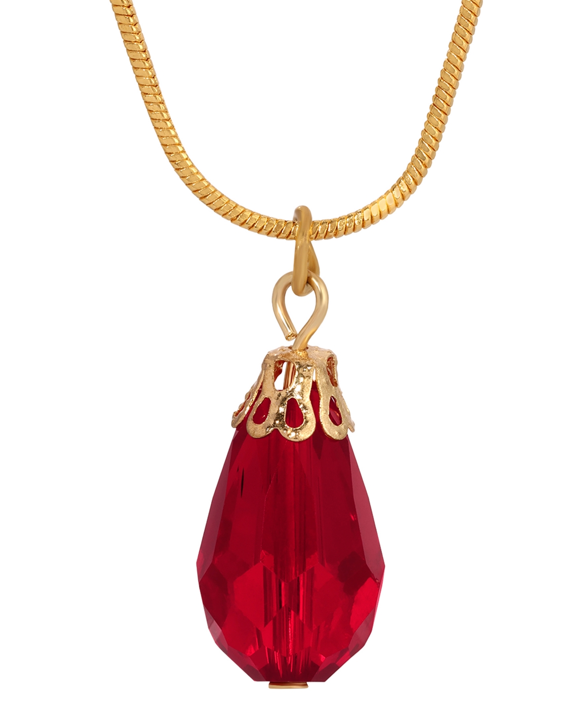 2028 Silver Tone Teardrop Bead Necklace In Red
