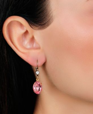 14k Gold Dipped Pink Oval Drop Earrings
