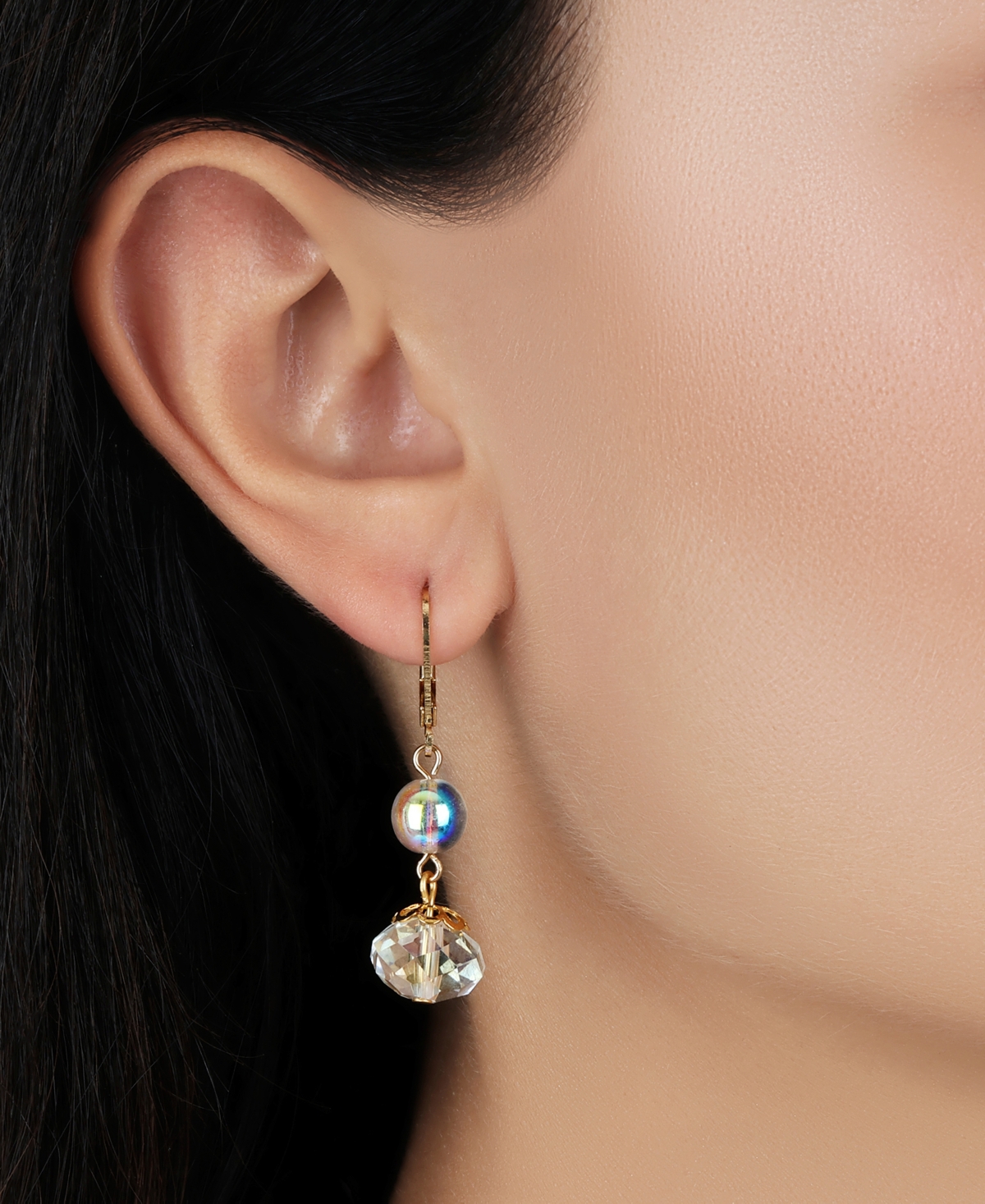 2028 Round Crystal Ab Double Drop Earrings In White