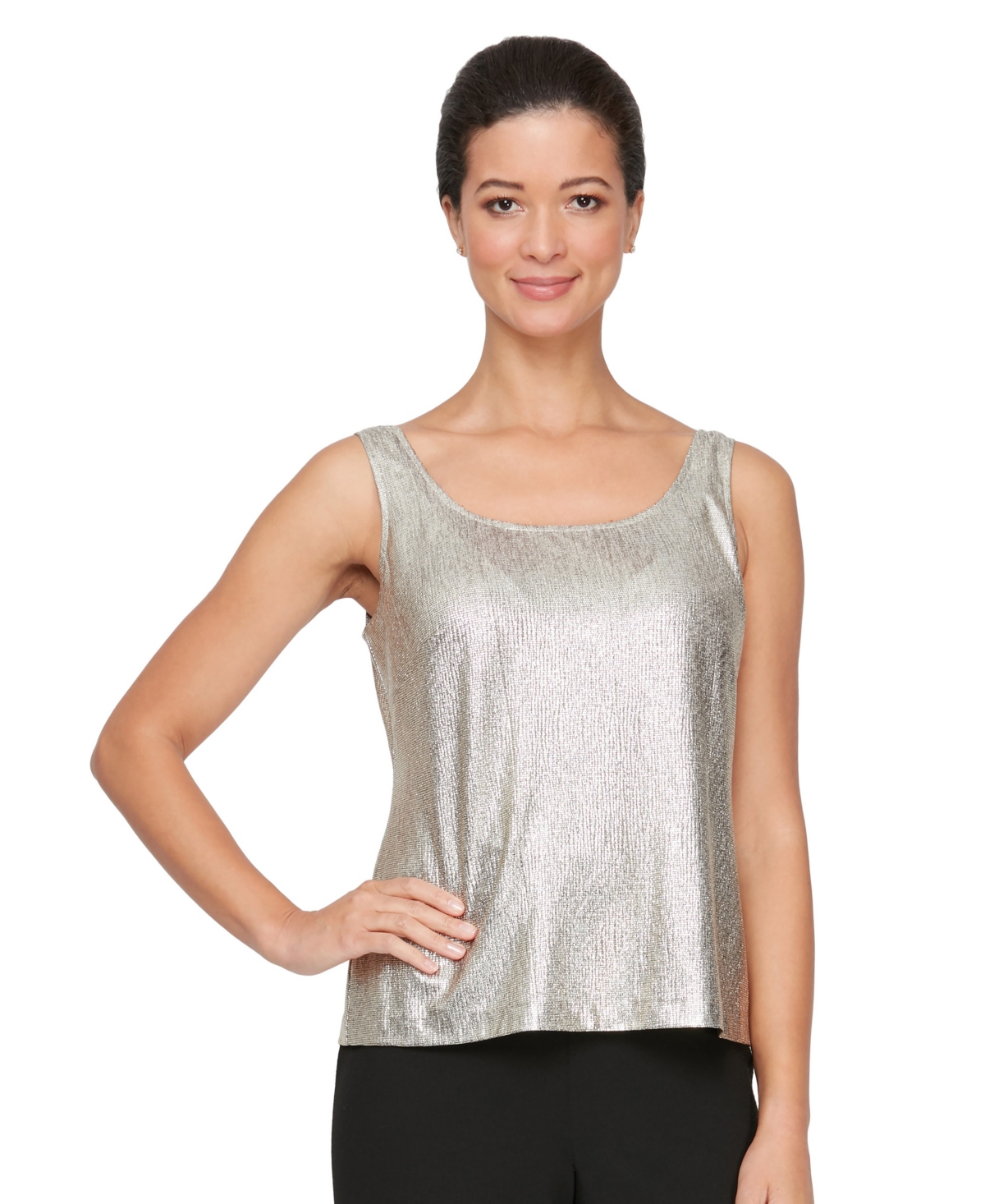 Alex Evenings Women's Open Metallic Jacket and Tank Twinset
