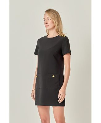Women's Gold Button Detailed Mini Dress