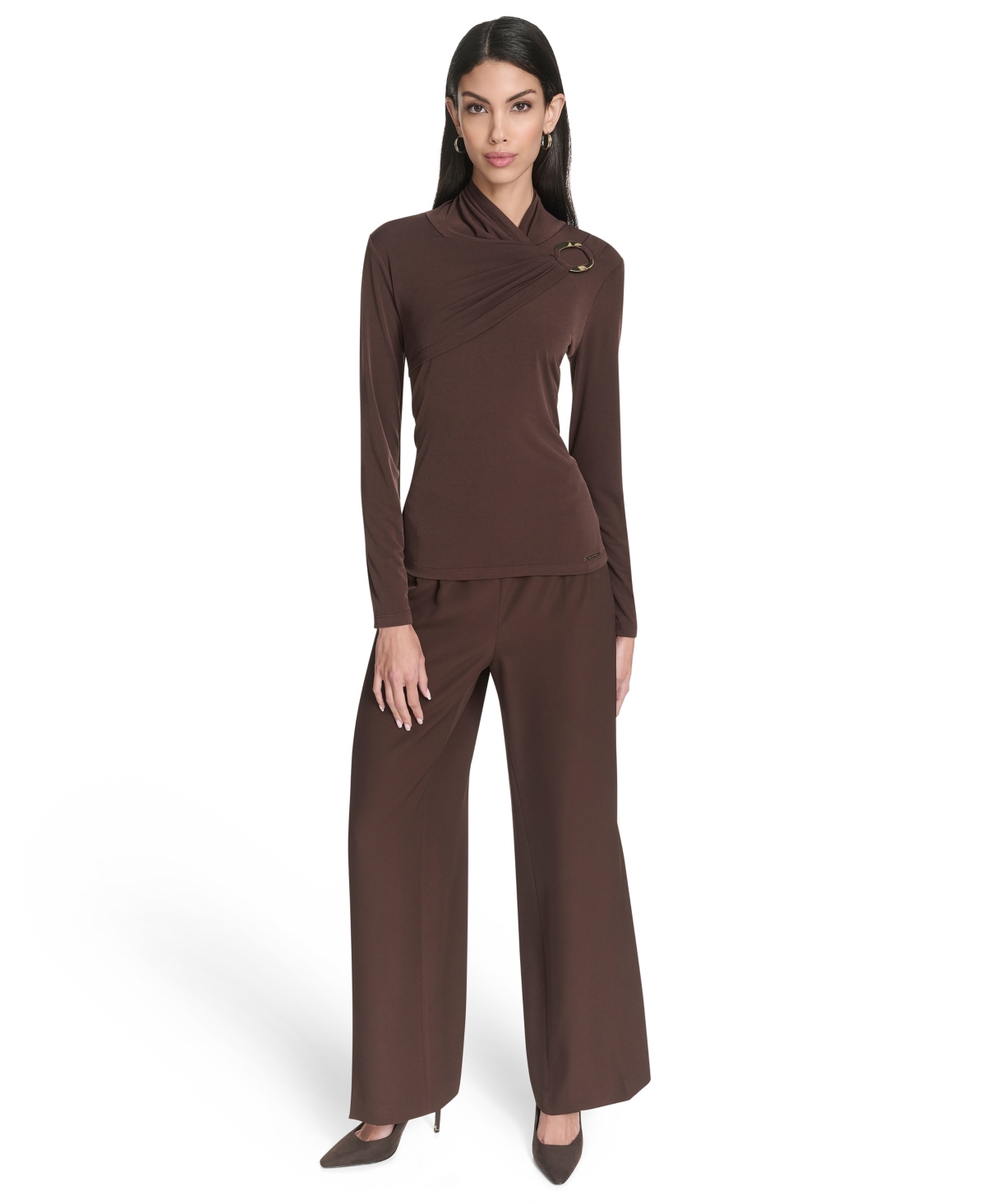 Halston Women's Hardware-detail Matte Jersey Top In Brown