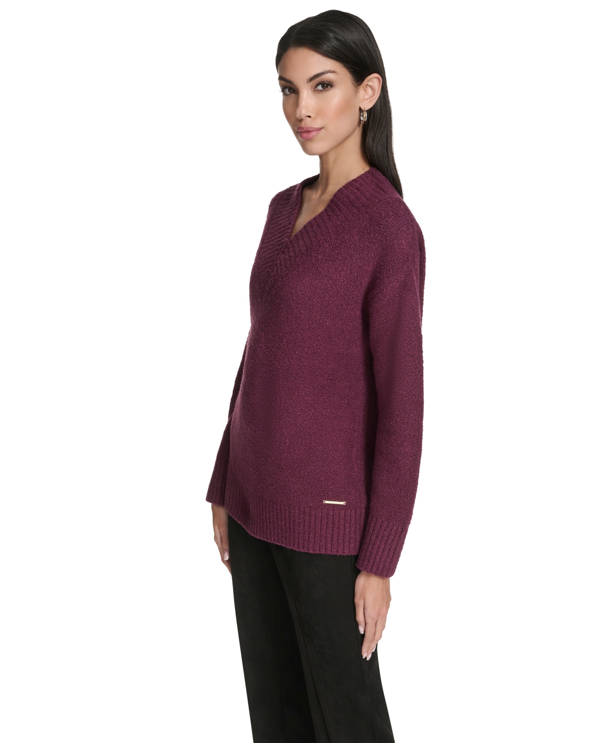 Halston Women's Chunky Boucle Long Sleeves Sweater In Purple