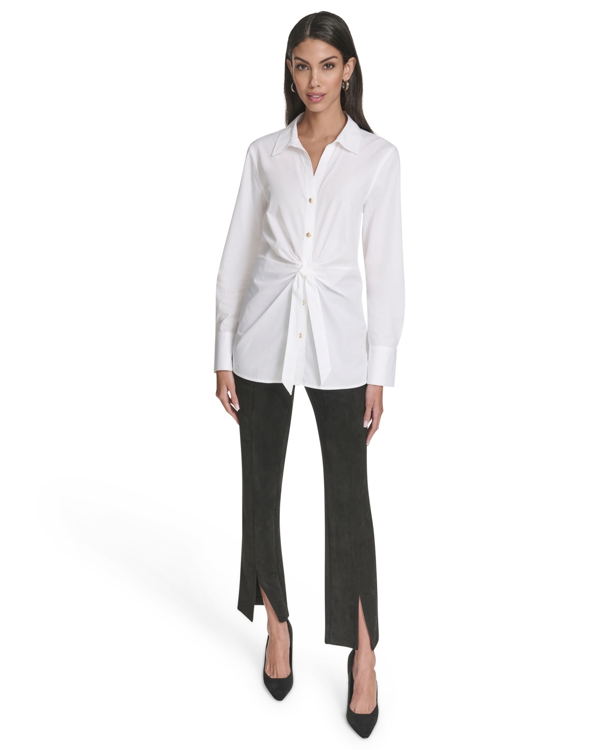 Halston Women's Long Sleeves Poplin Shirt In White