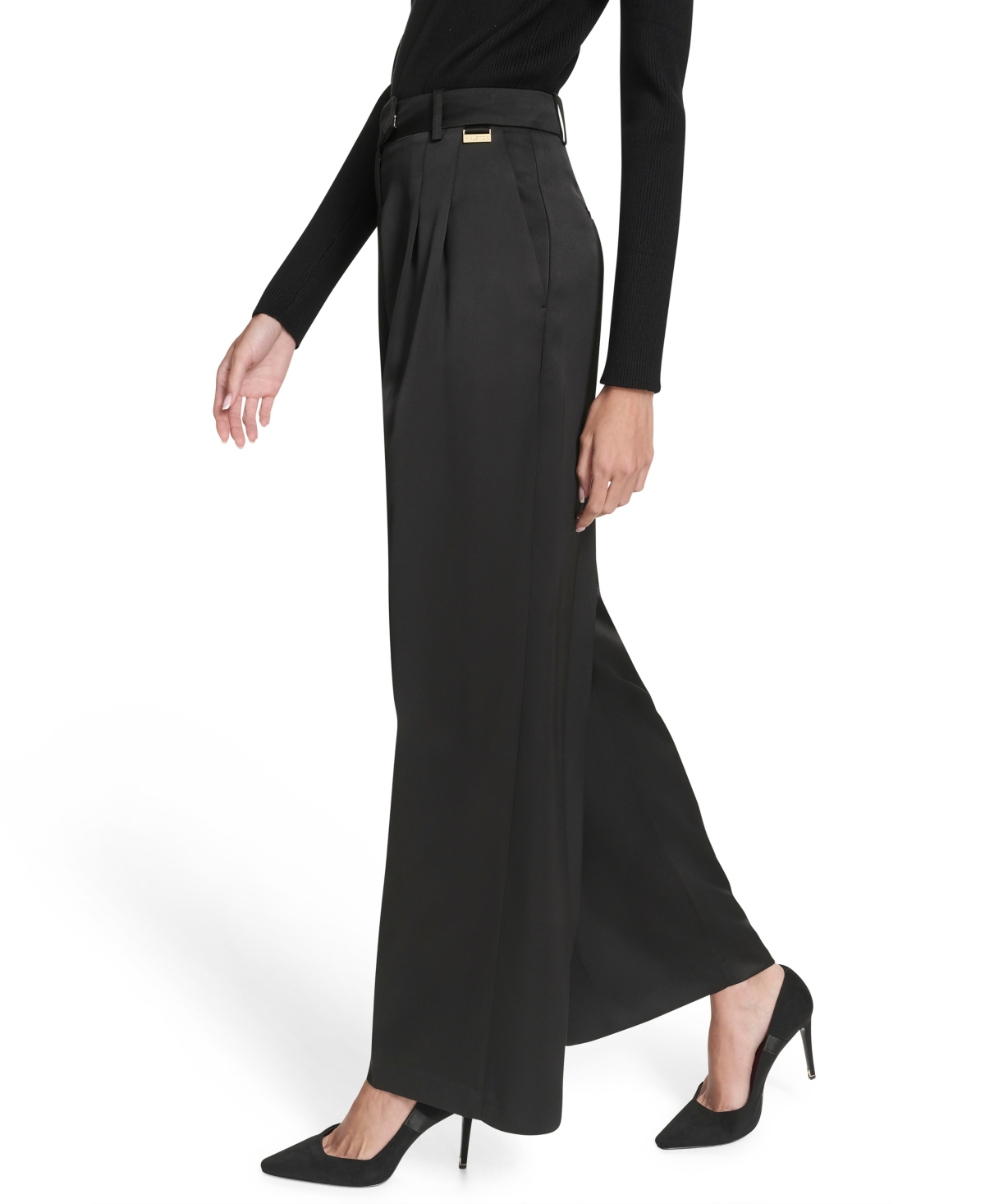 Halston Women's Pull-on Ponte Wide Leg Trousers In Black