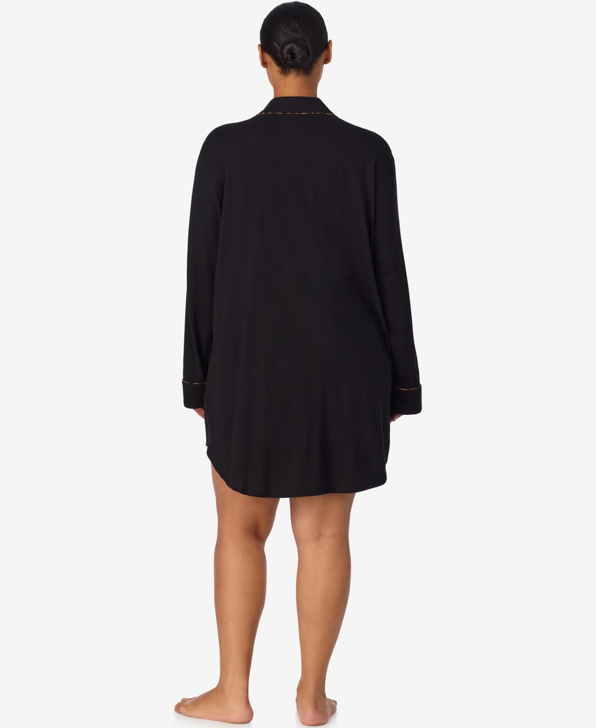 Ralph Lauren Plus Size Long Sleeves Notch Collar Sleepshirt In Black