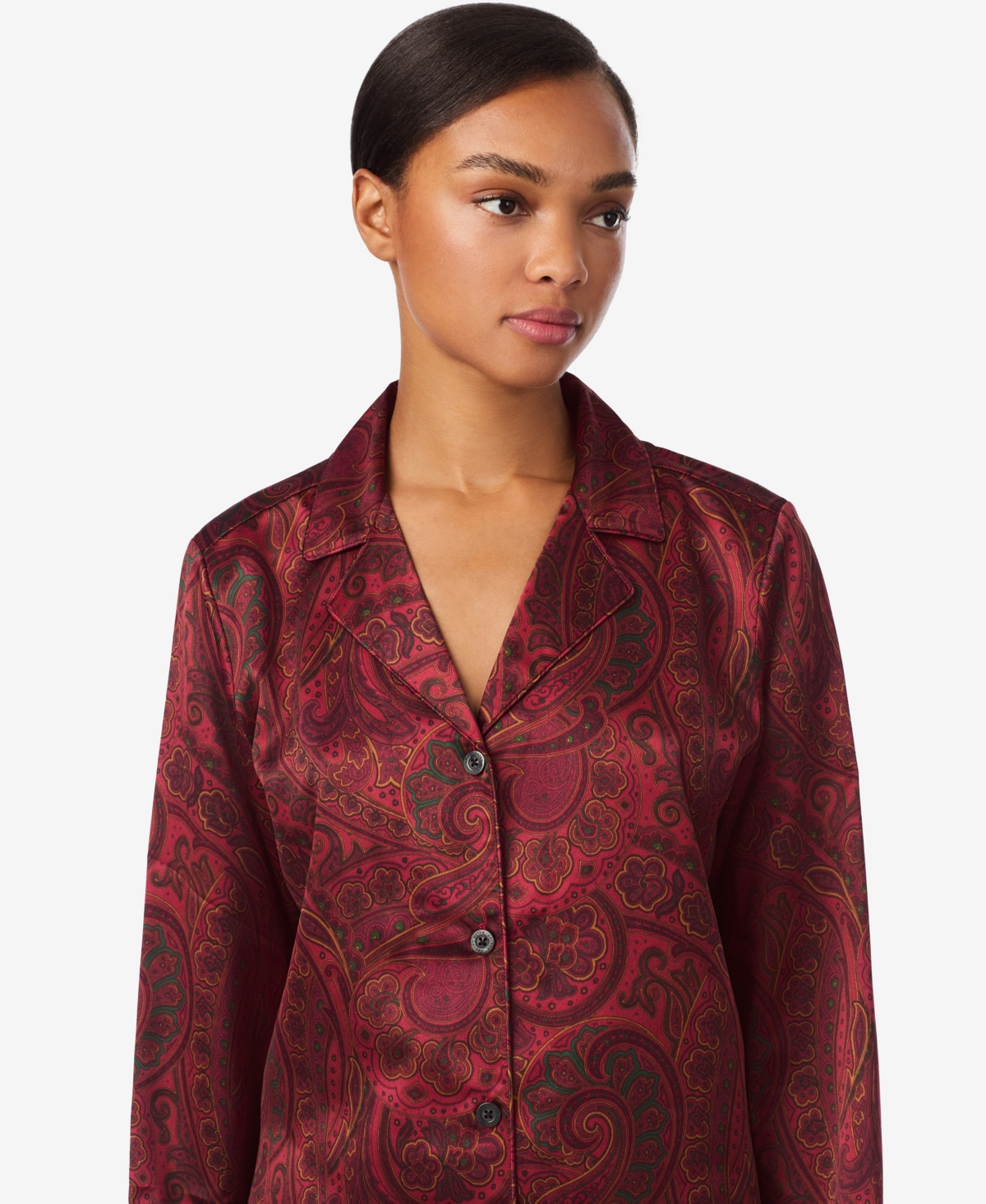 Ralph Lauren Women's Long Sleeve Notch Collar Pajama Set In Red