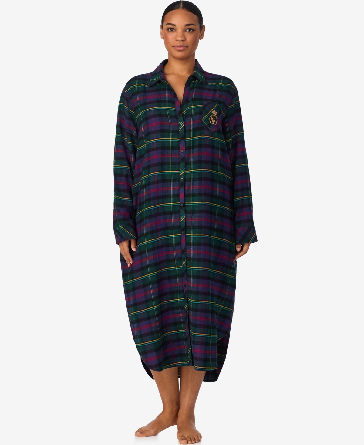 Ralph Lauren Plus Size Long Sleeve Sleepshirt In Blue