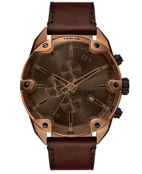 Мужские часы Diesel Spiked Quartz Chronograph Brown Leather Watch, 49mm
