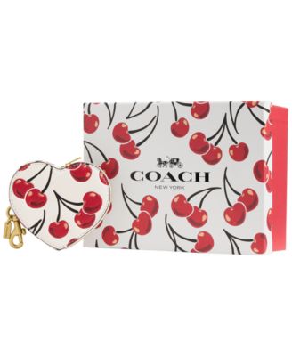 Boxed Cherry Print Leather Heart Coin Purse