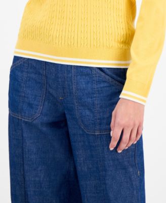 Women's Cotton Cable Knit Crewneck Sweater