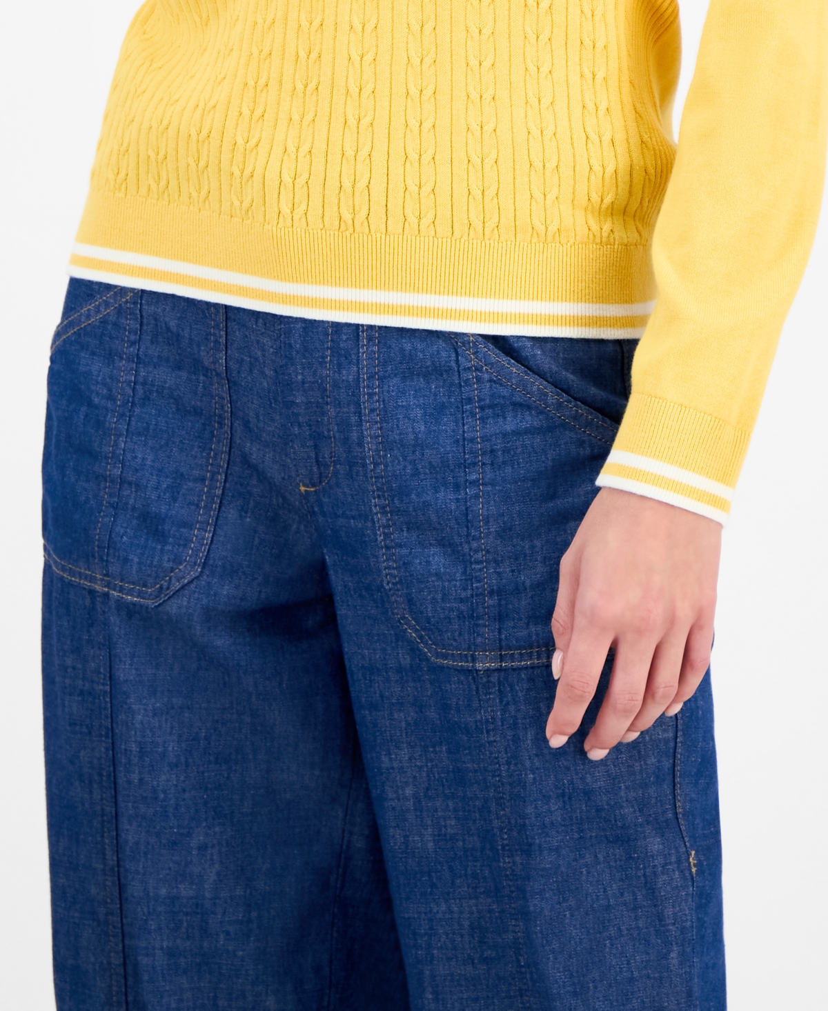 Nautica Jeans Women's Cotton Cable Knit Crewneck Sweater In Yellow