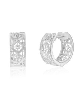 Suzy Levian Sterling Silver & Cubic Zirconia Cutout Huggie Hoop Earrings