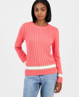 ニット+セーター NAUTICA USA IMPORT KNIT women's L Nautica Women's Single Cable Knit Tunic Sweater (Navy, Large) at