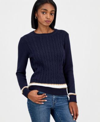 Nautica Women's Thick-Tipped Cable-Knit Crewneck Sweater
