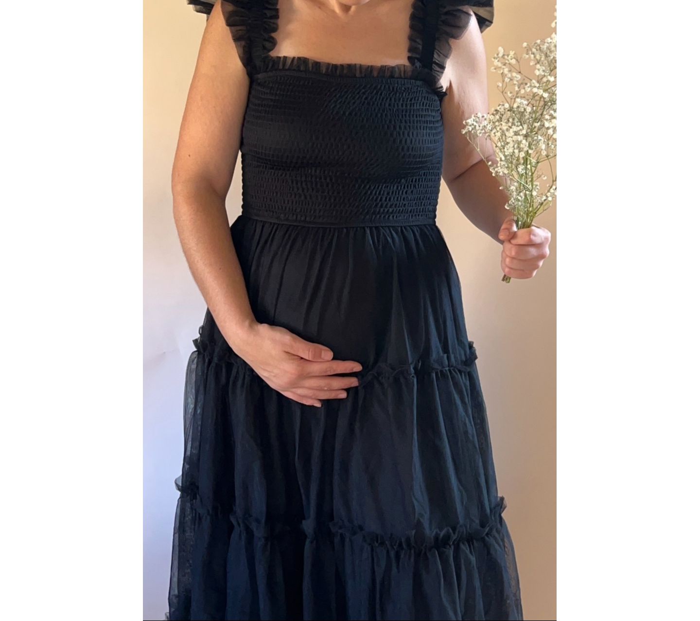 Женское платье Pinkblush Smocked Mesh Ruffle Accent Midi, цвет: Чёрный — фото 4