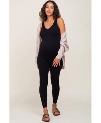 Maternity V-Neck Seamless Ribbed Fitted Jumpsuit