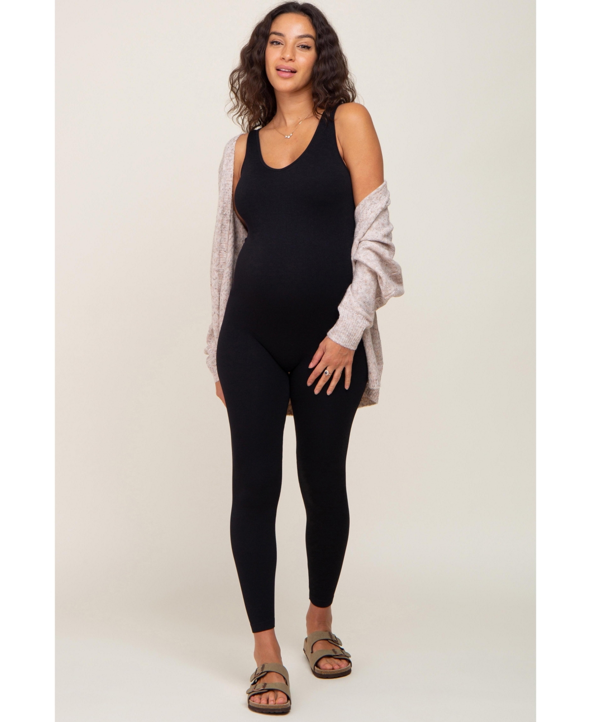 Pinkblush Black V-Neck Seamless Ribbed Fitted Maternity Jumpsuit